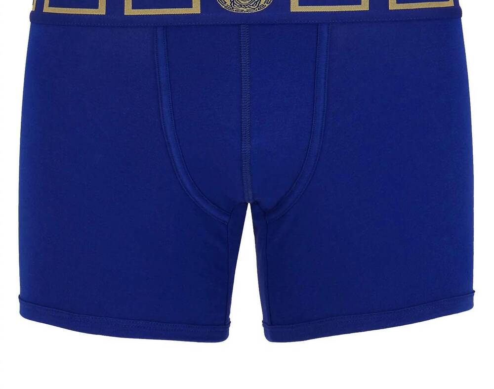 NEW VERSACE men's long trunk with greca border in blue